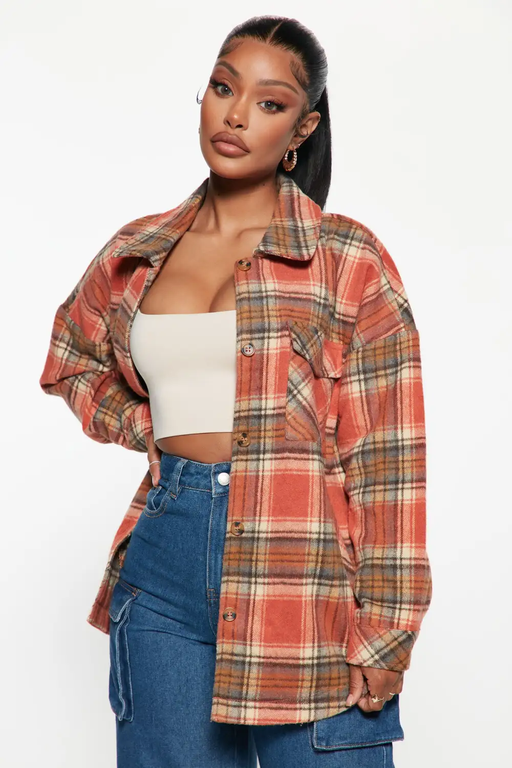 The Way It Is Plaid Shacket - Rust