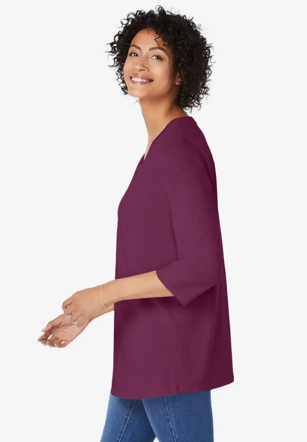 Perfect Three-Quarter Sleeve V-Neck Tunic