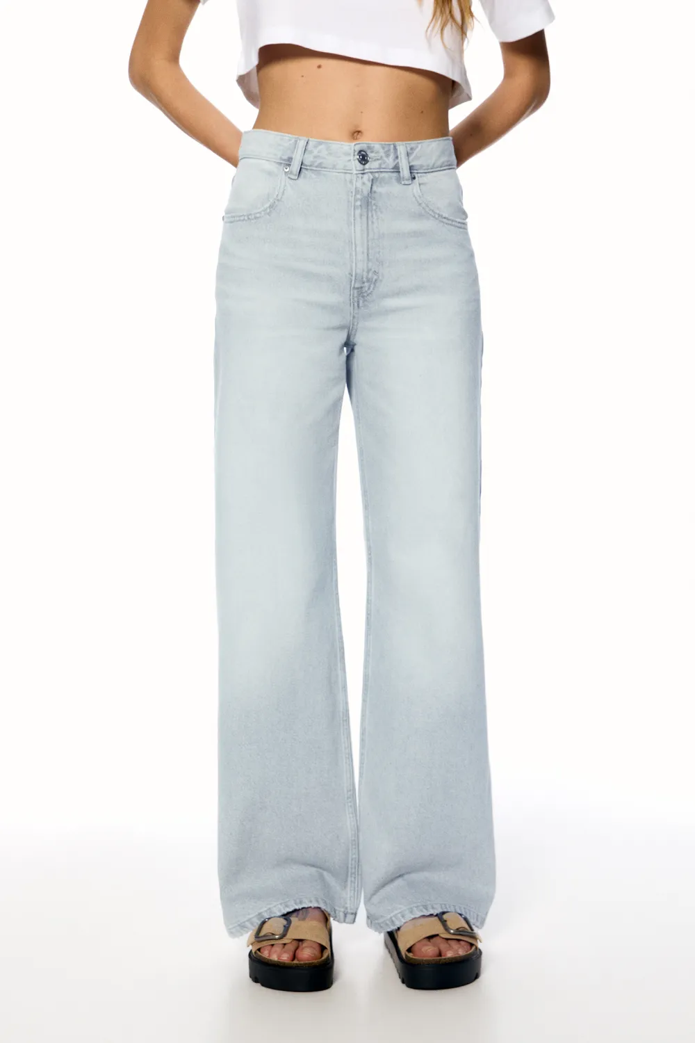 Jeans wide leg tiro alto