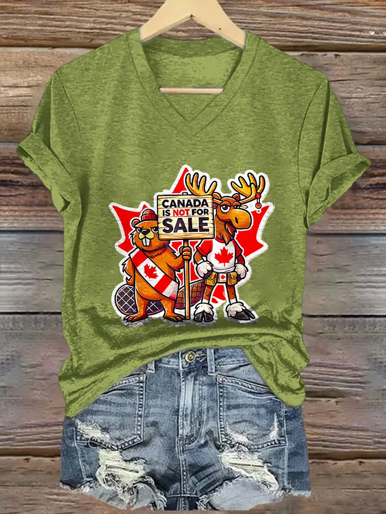 Canada Is Not For Sale Printed V-Neck Short-Sleeved T-Shirt