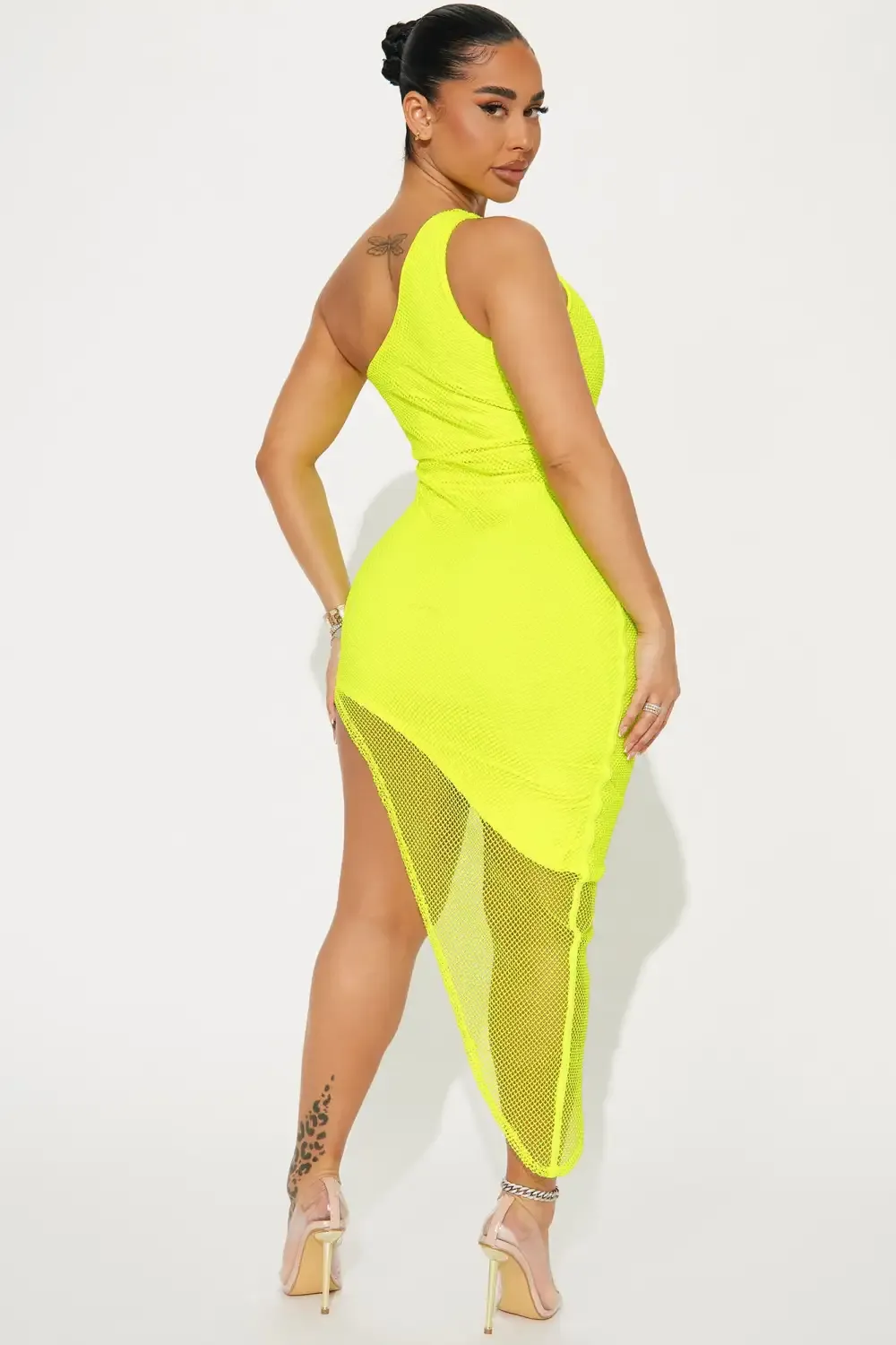 Mariah Net Midi Dress - Neon Yellow