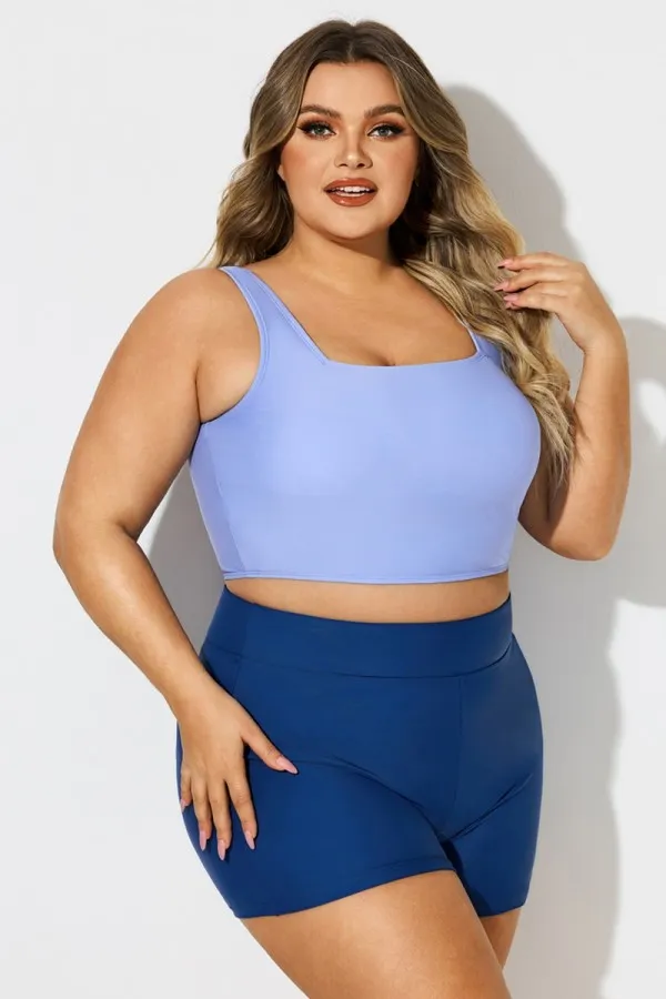 Plus Size Red Solid Square Neck Bikini Top