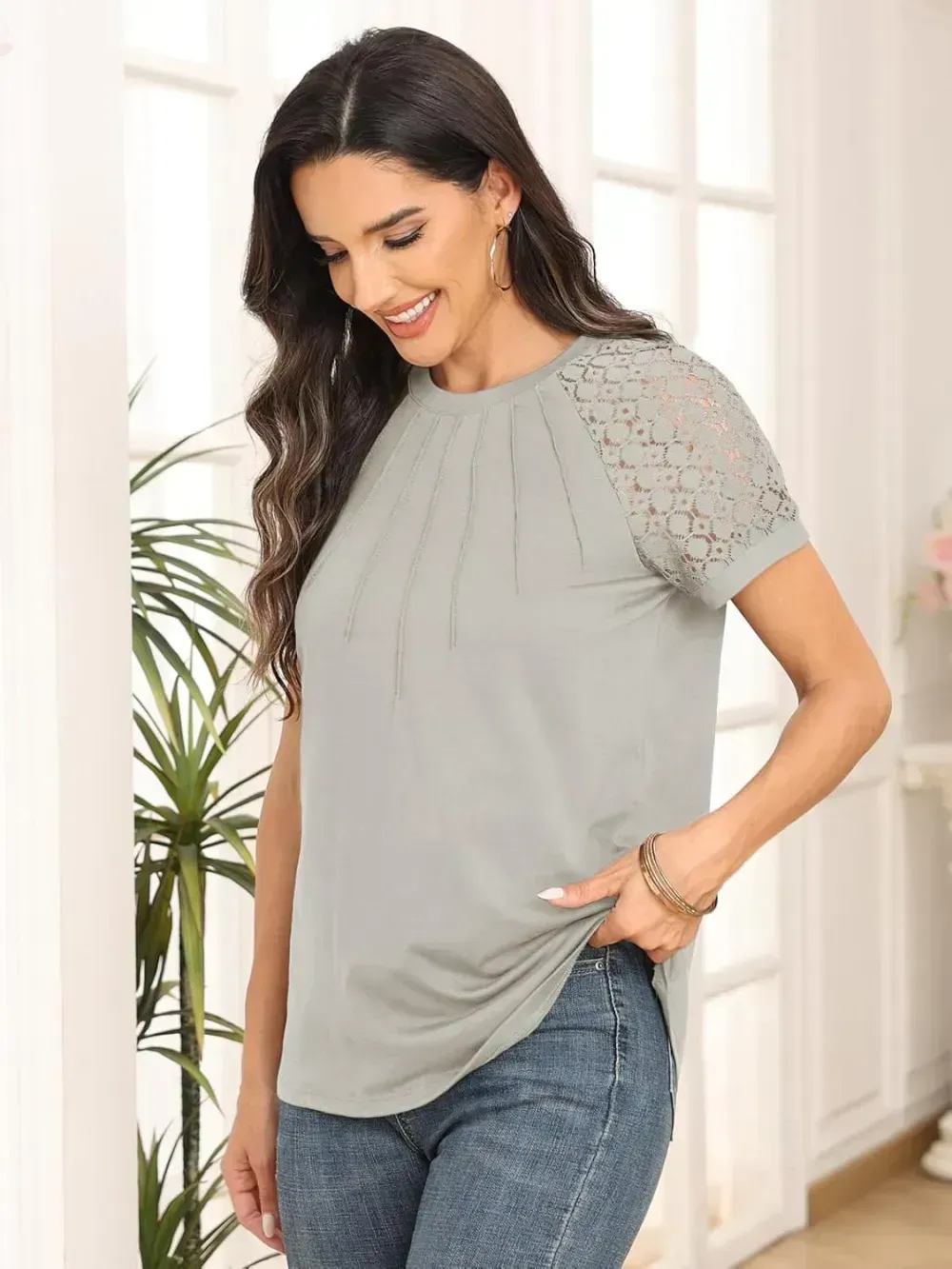 AUTOMET Womens Tshirts Trendy Fashion Tops Lace Short Sleeve Business Tee Shirts Casual Knitted Blouses Summer Outfits 2024