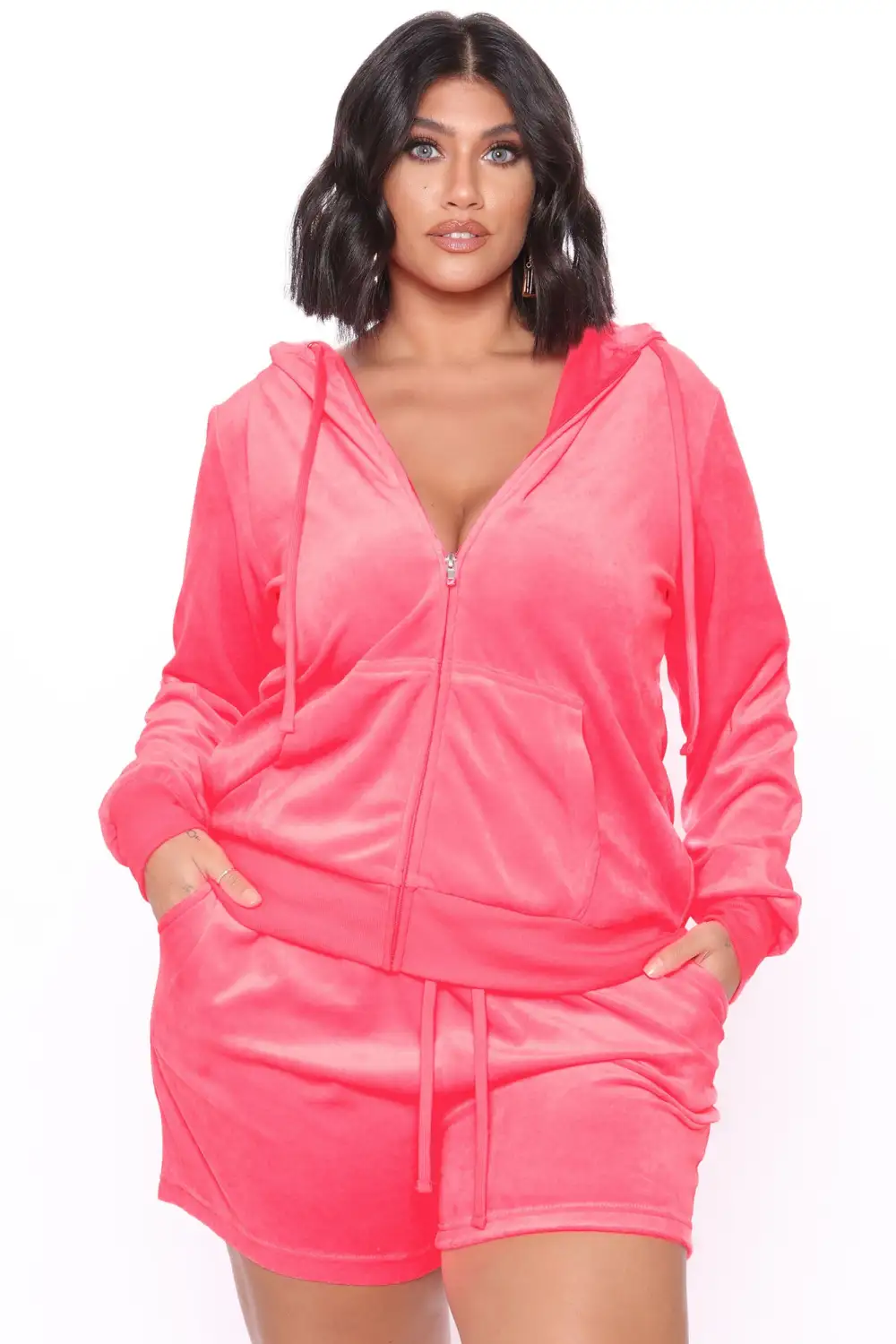 The OG Trendsetter Velour Short Set - Neon Pink