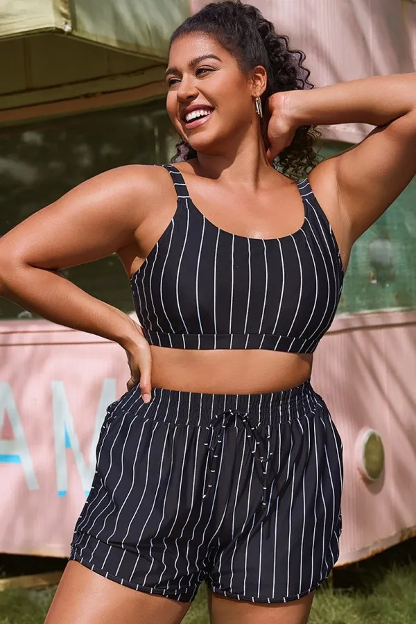 Plus Size Green Check Pinstripe Bikini Top