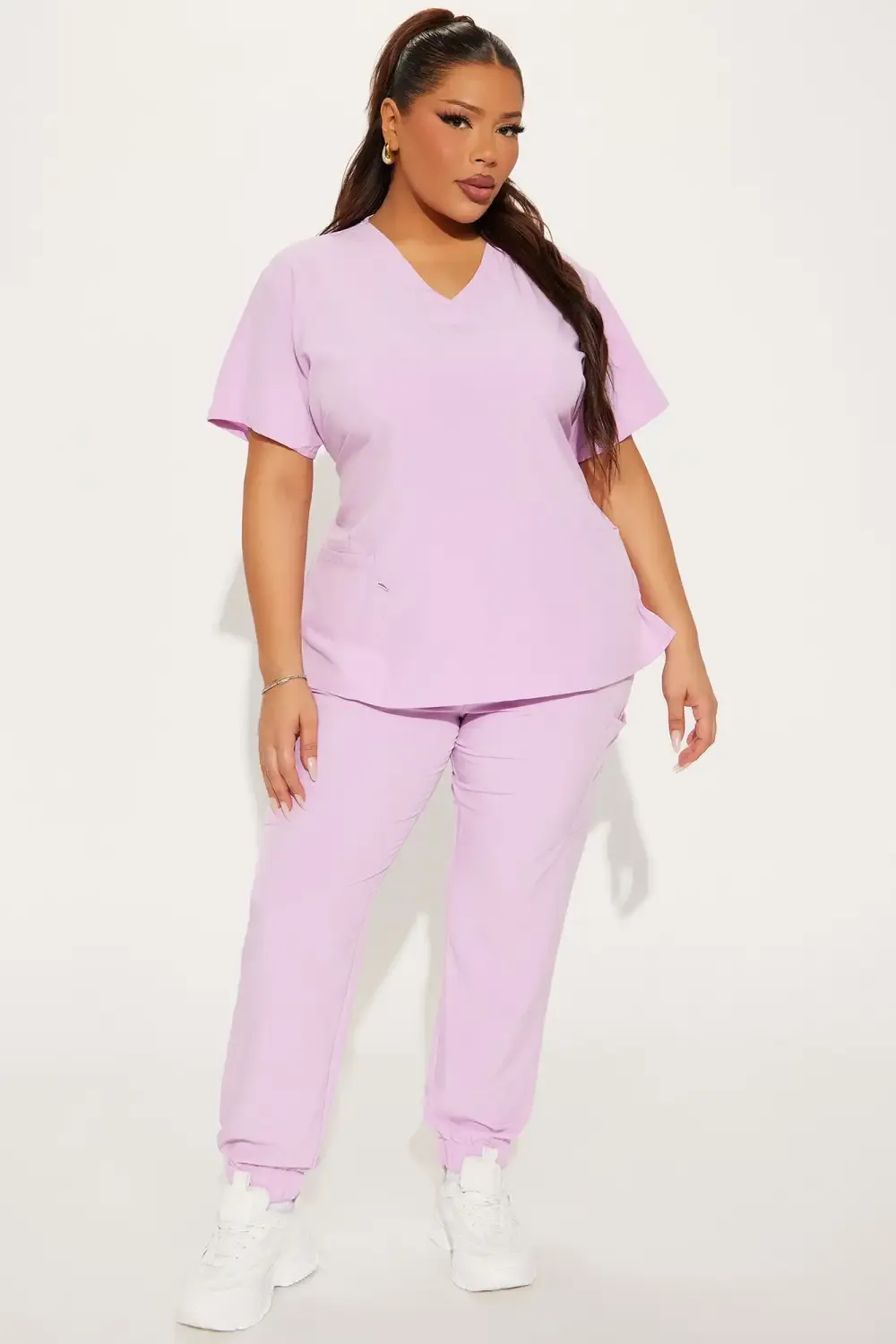 Working On It Stretch Uniform Scrub Jogger Set - Lilac