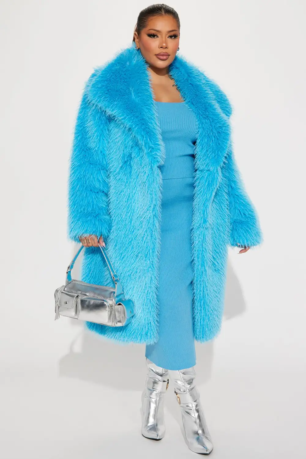 Poppin' Off Faux Fur Coat  - Blue
