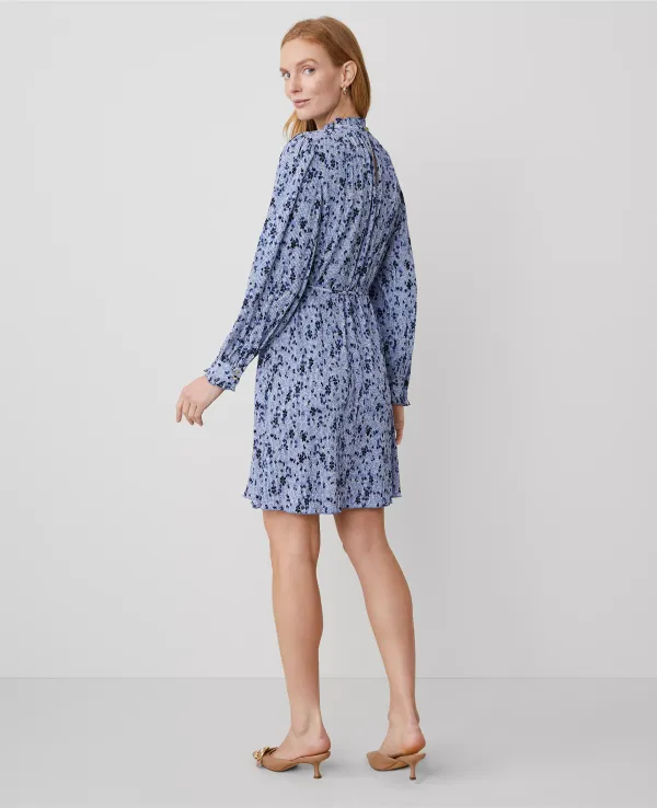Floral Plisse Belted Shift Dress
