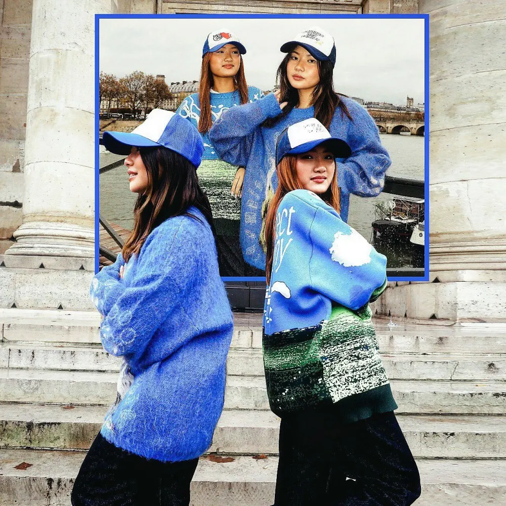 Navy Sweater Renaissance Street Wear Fashion Printing Seasonal Trend Special Design