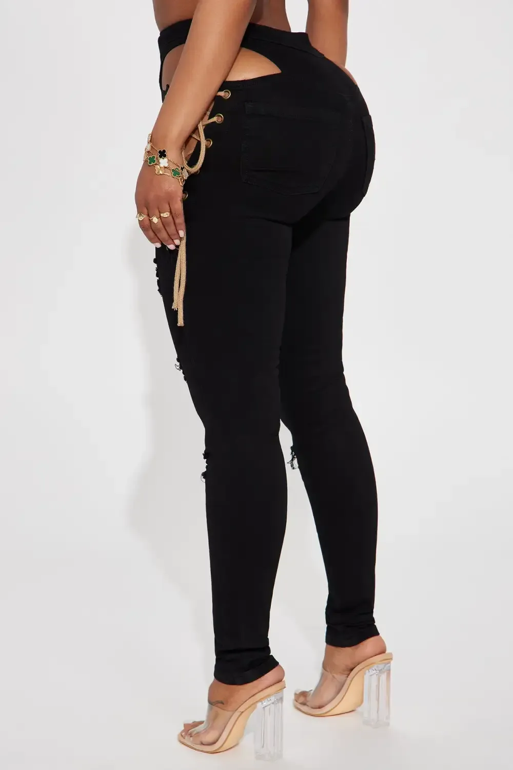 Getting Out There Lace Up Skinny Jeans - Black Wash