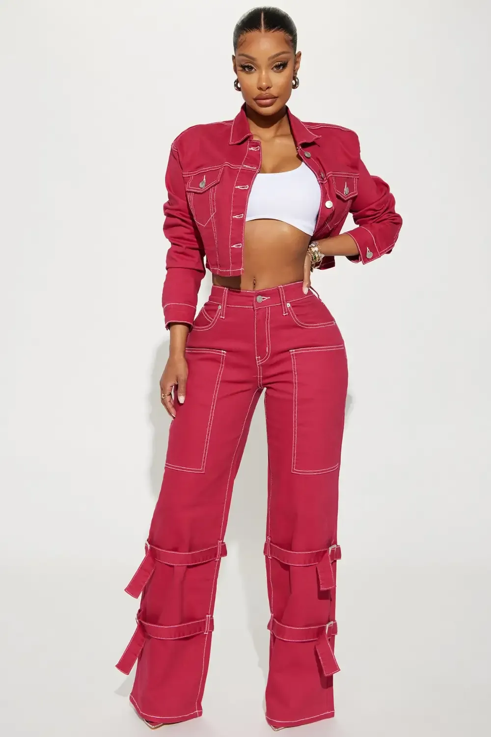 In My Memories Stretch Straight Leg Jeans - Raspberry