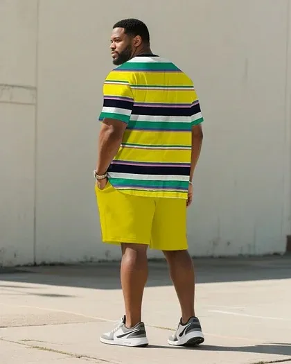 Men'S Plus Size Teeth Buy Striped Fabric Chest Small Label Short Sleeve T-Shirt Shorts Suit