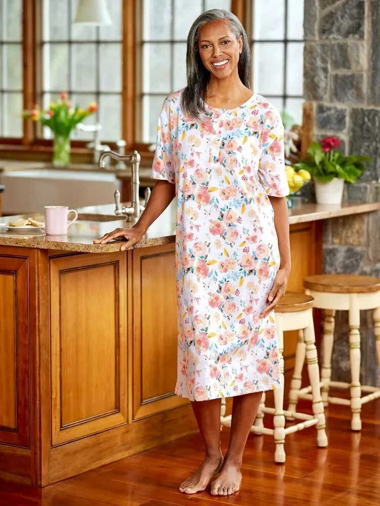Comfort Knit Floral Print Long Nightgown