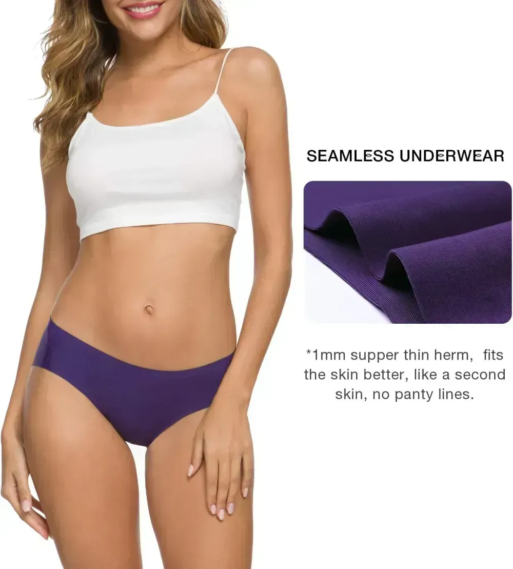 Women’s Seamless Hipster Underwear No Show Panties Soft Stretch Bikini Underwears Multi-Pack