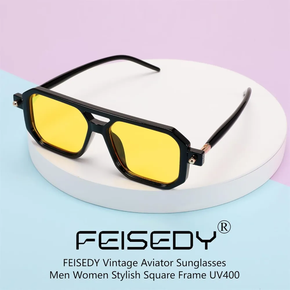 FEISEDY Vintage Square 70s Flat Aviator Sunglasses Women Men Classic Retro Stylish Frame UV400 Sunglasses B2622