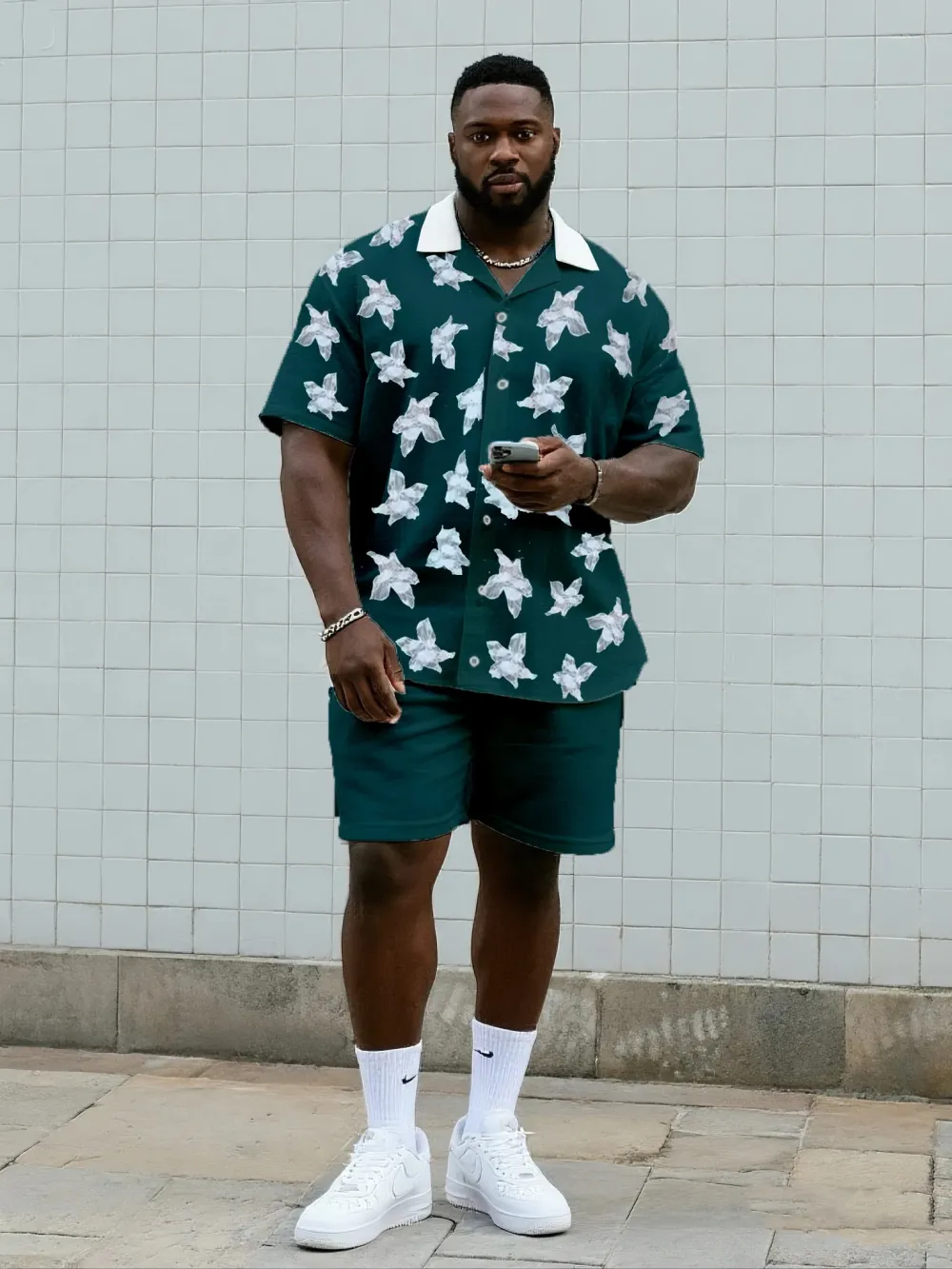Big & Tall Men's Irregular Pentagram Floral Print Shirt and Shorts Suit