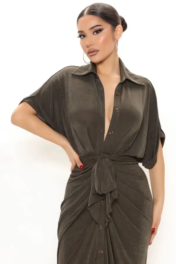 City Mood Slinky Midi Dress - Olive