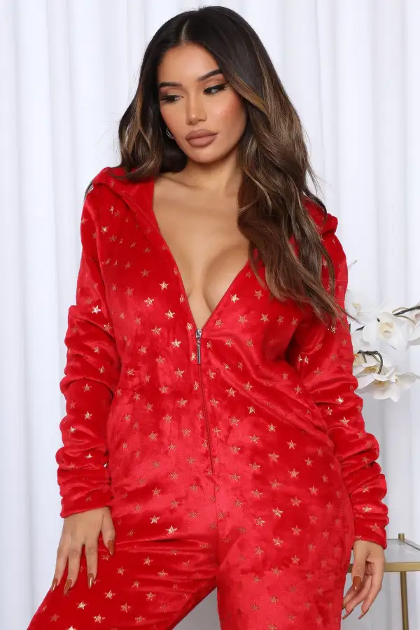 Snuggles And Gifts Plush PJ Jumpsuit Onesie - Red