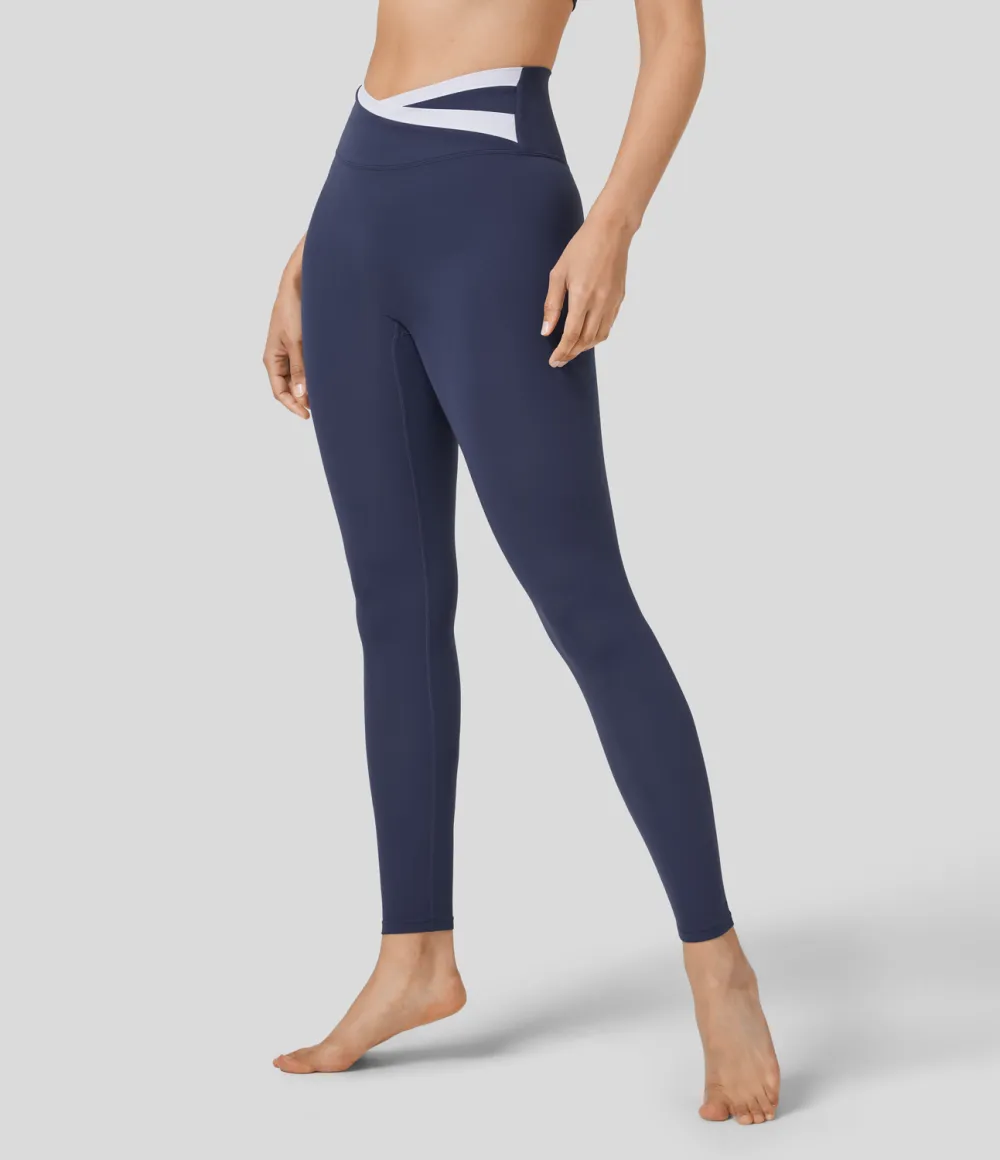 High Waisted Crossover Color Block 7/8 Yoga Leggings