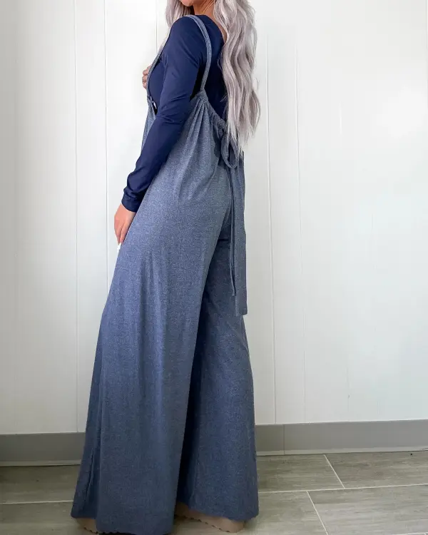 Navy Brushed Suspender Jumpsuit