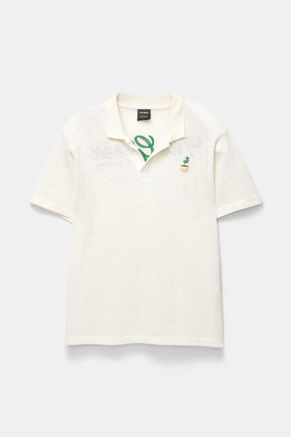 Semi-sheer fabric graphic polo shirt