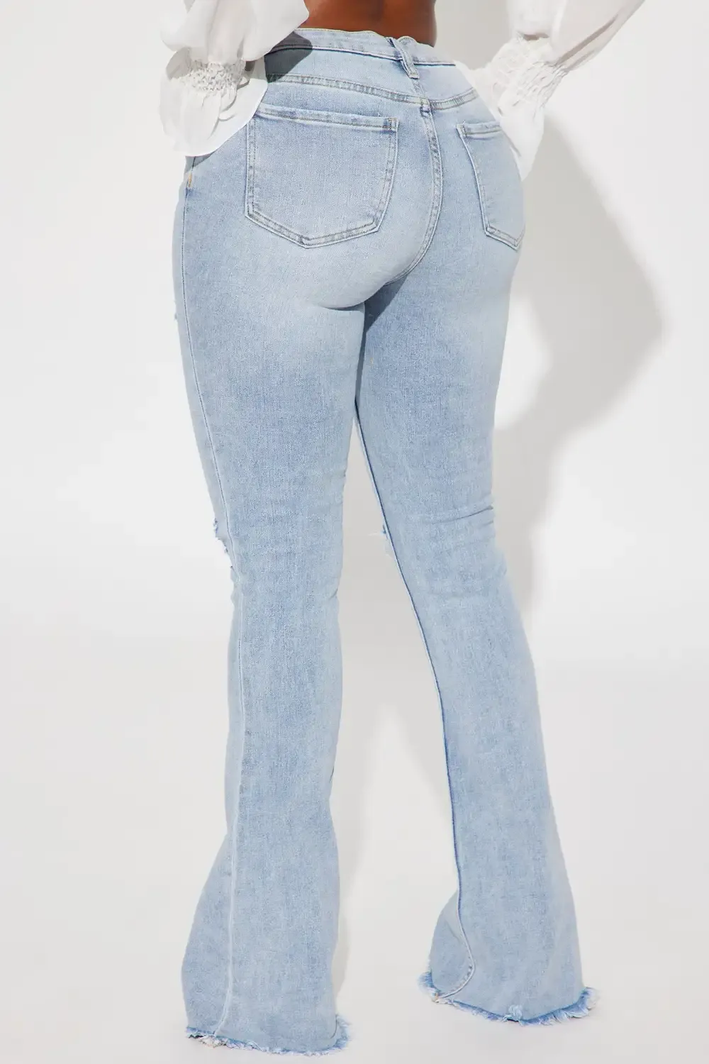 Really Rowdy Ripped Stretch Flare Jeans - Light Wash
