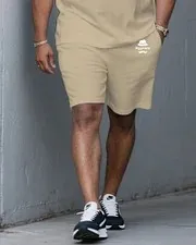 Big & Tall Men's Gradient Contrast Color Crewneck Short-sleeved T-shirt and Shorts Suit