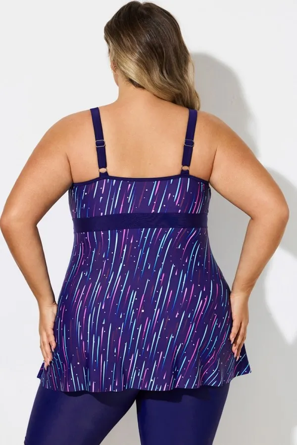 Meteor Striped Print Square Neck Tankini Top