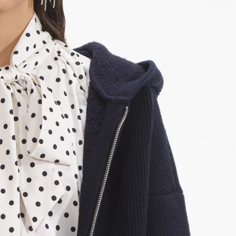 Navy Knit Diamante Trim Hoodie