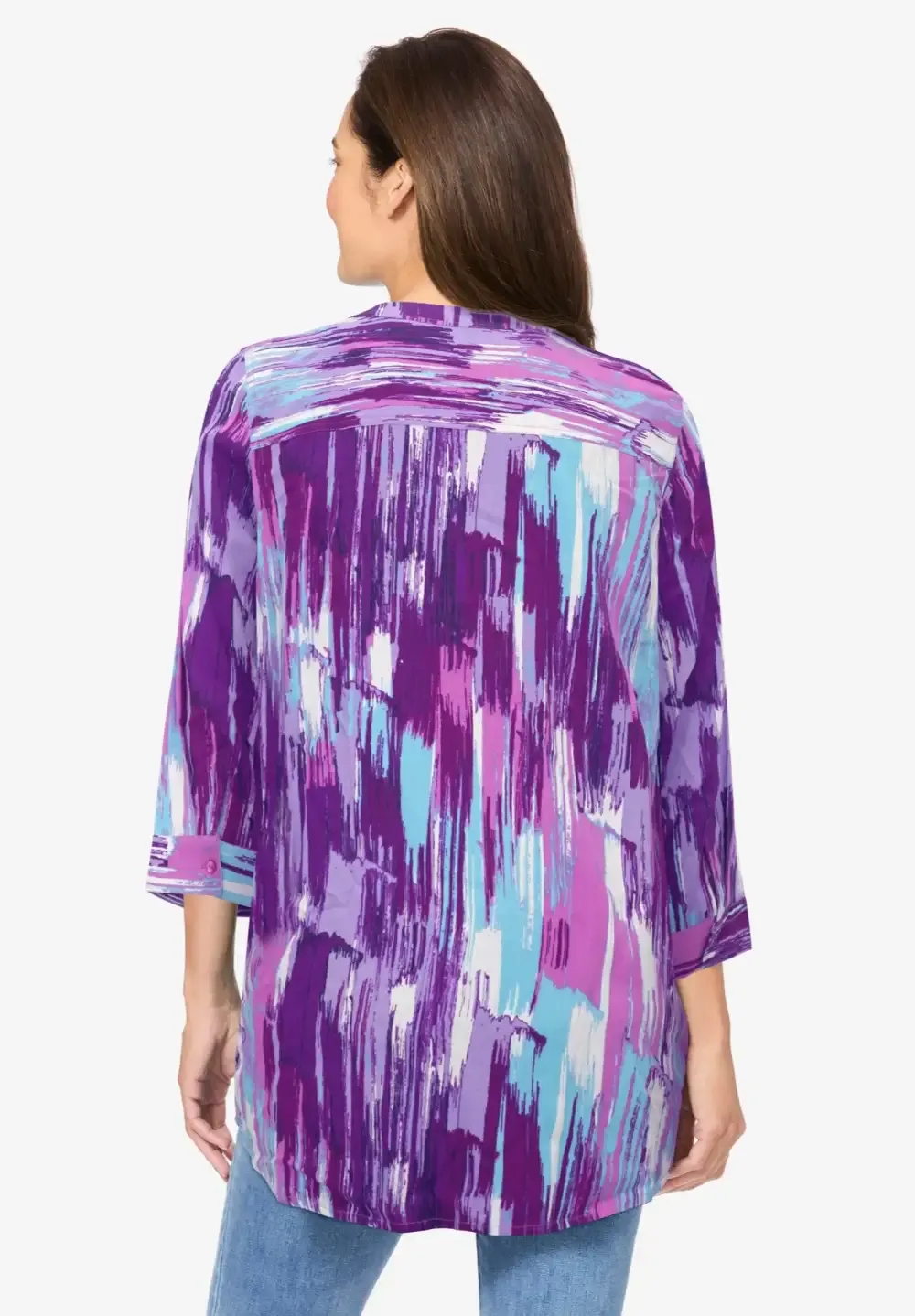 Rayon 7-Day Three-Quarter Sleeve Tab-Front Tunic