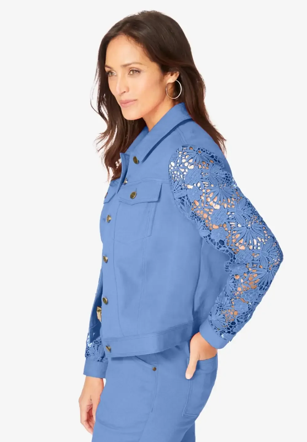 Lace Sleeve Denim Jacket