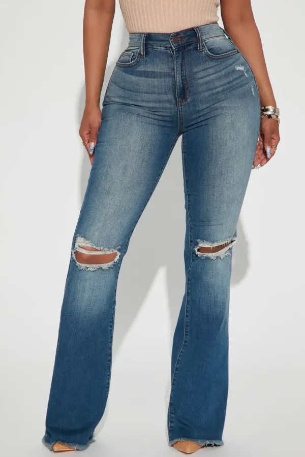 Richie Ripped Flare Jeans - Medium Wash