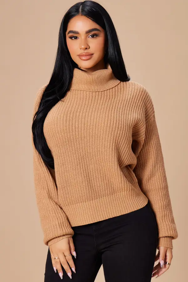 Roll With The Flow Turtleneck Sweater - Camel