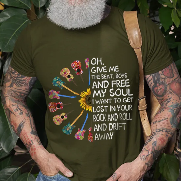 Oh Give Me The Beat Guitar Sunflower Printed T-shirt