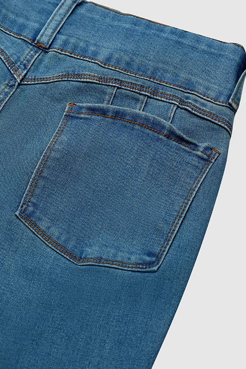 Ripped Double Breasted Button Fly High Rise Bootcut Jeans