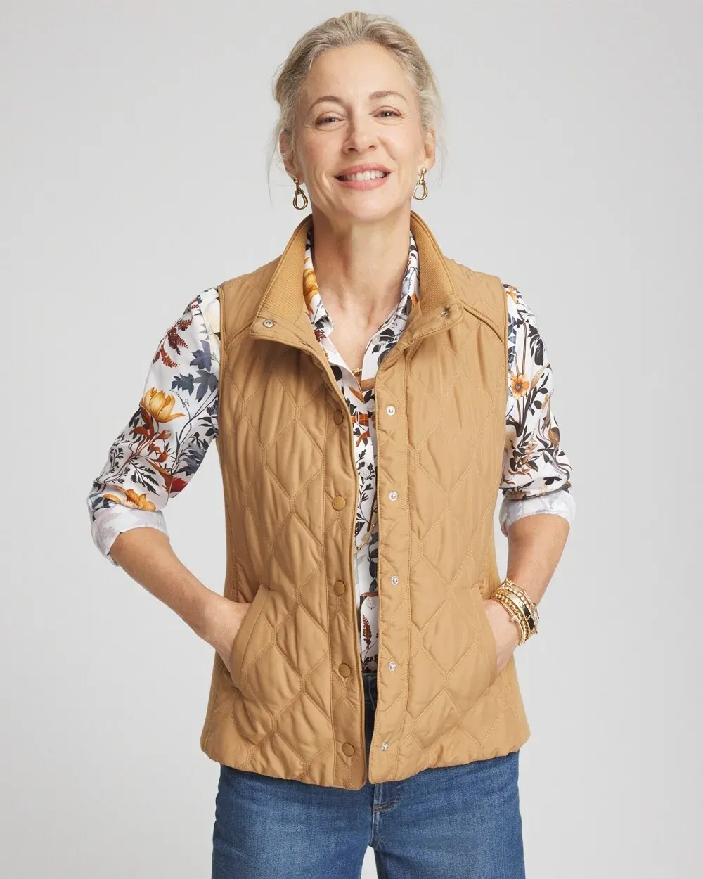 Rib Trim Quilted Vest