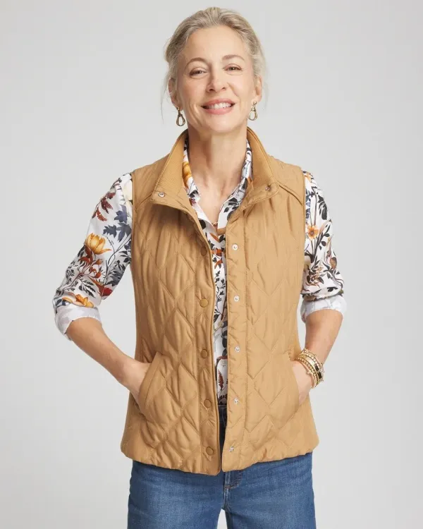Rib Trim Quilted Vest