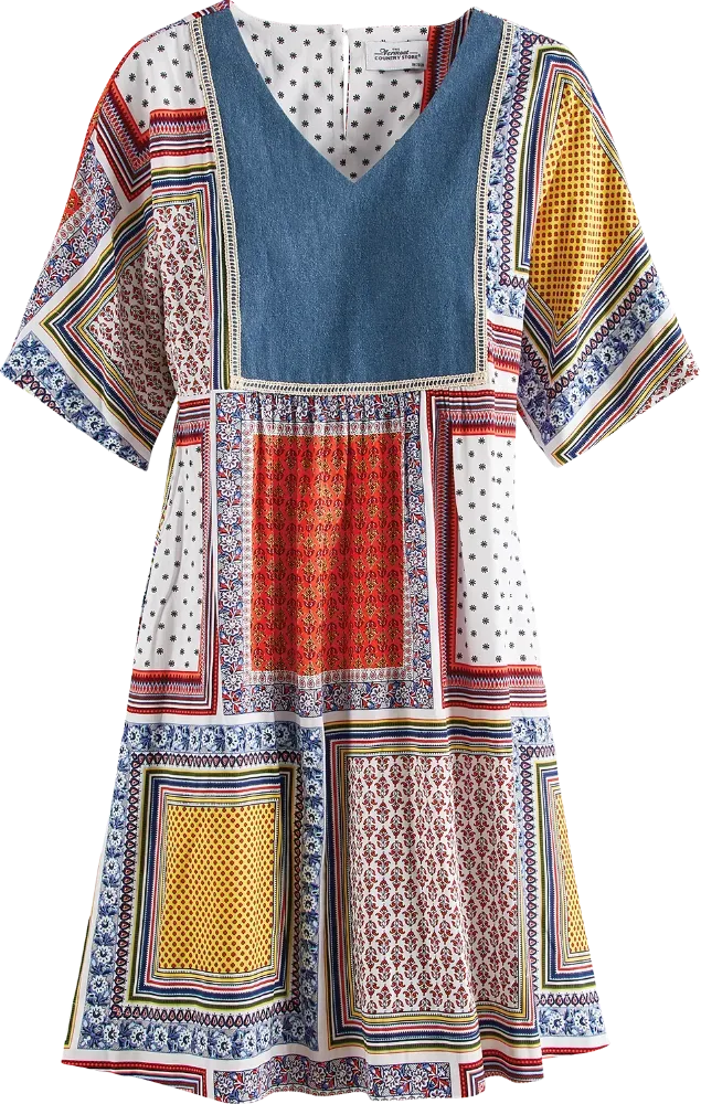 Patchwork Print Rayon Dress