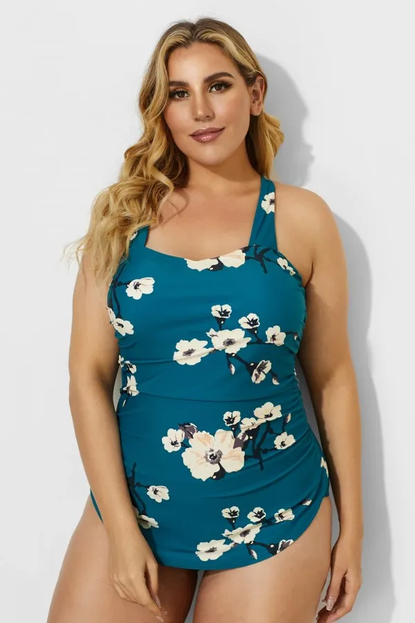 Poppies H-Back Sarong Front One Piece Swimsuit