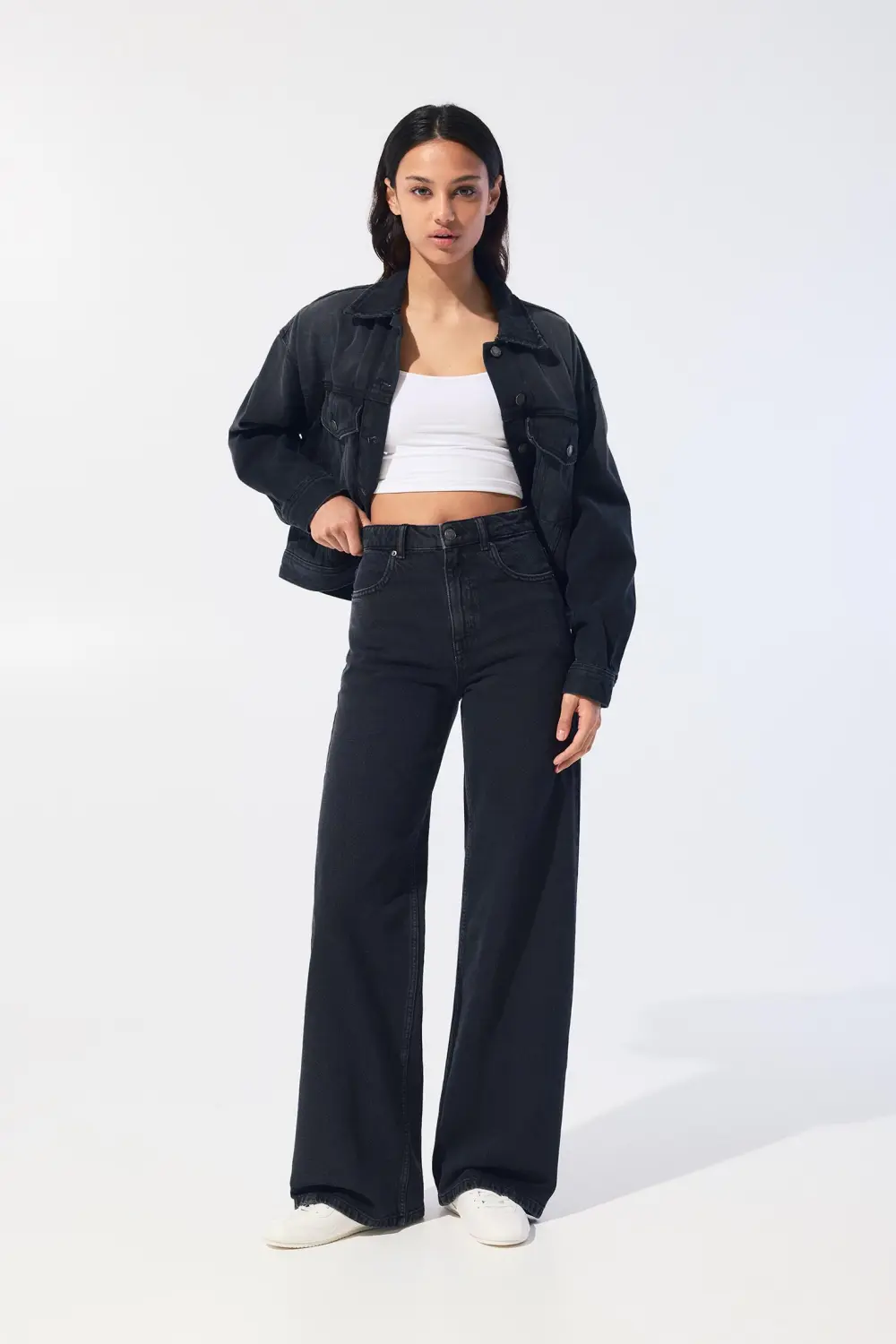 Jeans wide leg tiro alto