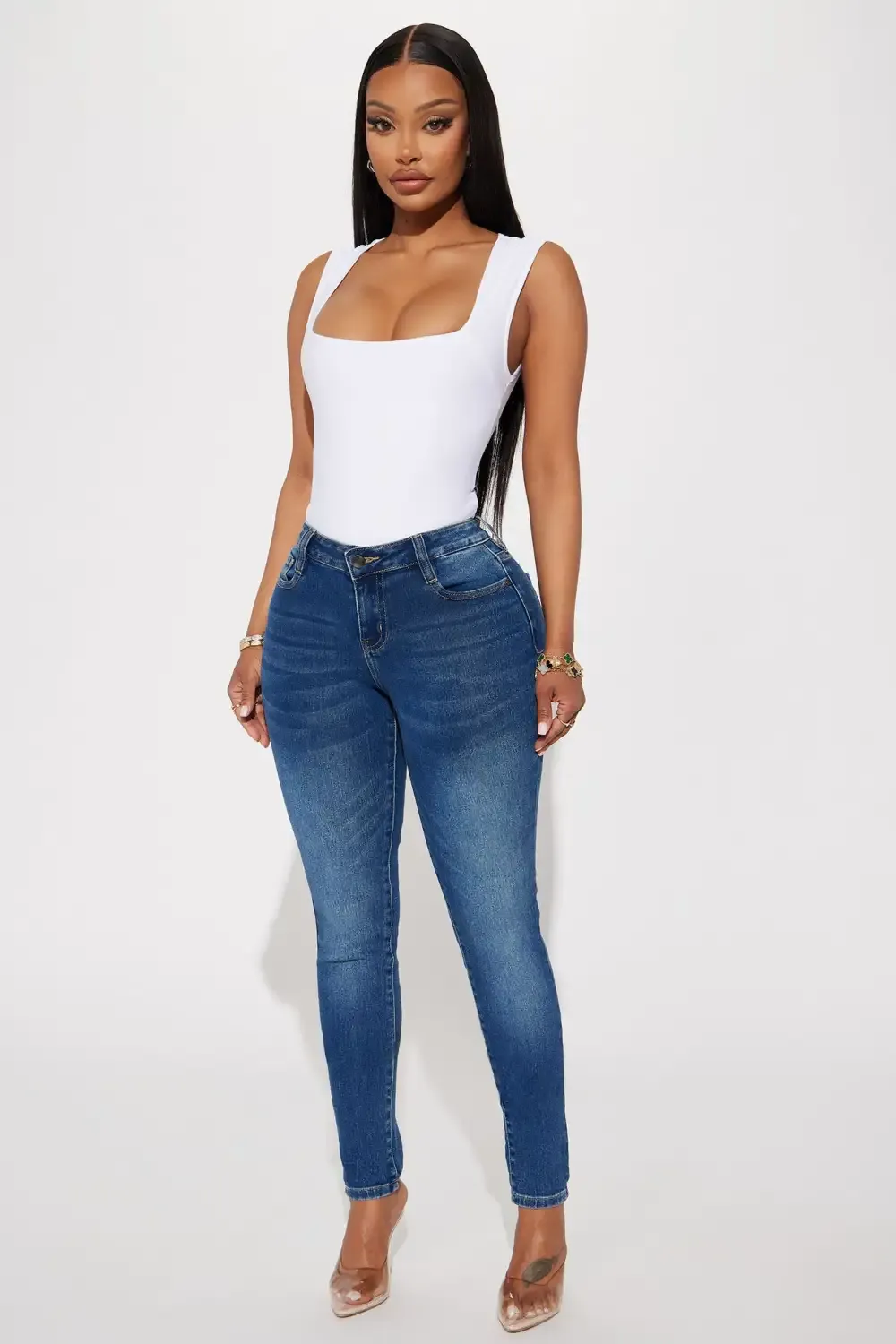 Jet Lagged Mid Rise Stretch Skinny Jeans - Dark Wash