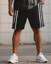 Big & Tall Men's Striped Side Stitching Printed T-Shirt and Shorts Suit