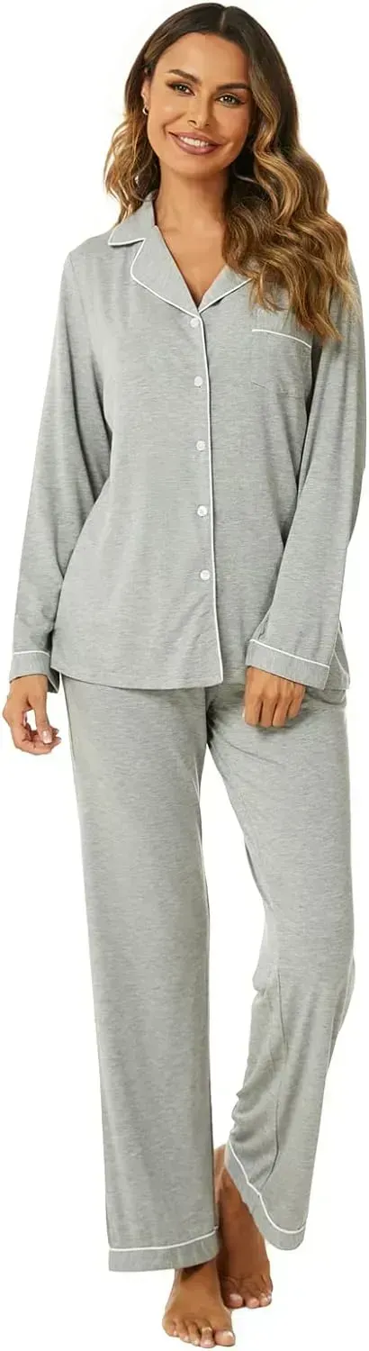 Women's Pajama Sets Long Sleeve Button Down Sleepwear Nightwear Soft Pjs Lounge Sets