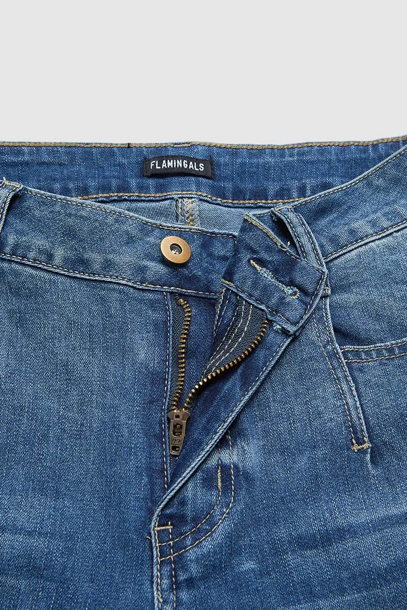Wash Stretchy High Waist Straight Leg Jeans