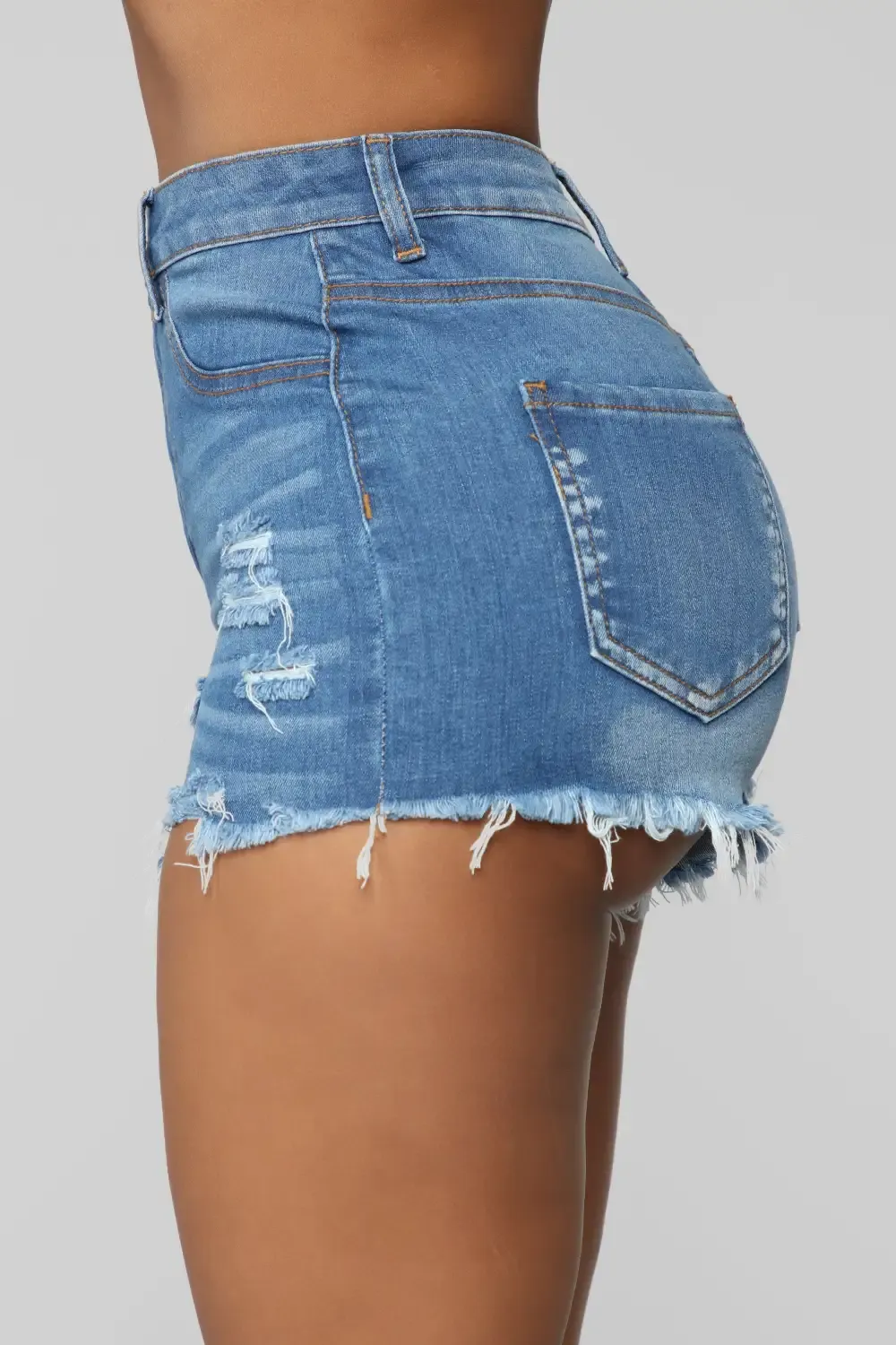 Far Out Distressed Denim Shorts - Medium Blue Wash