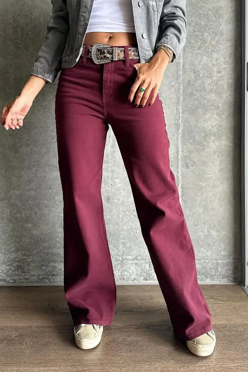 Women's Casual Wide Solid Color Straight Jeans