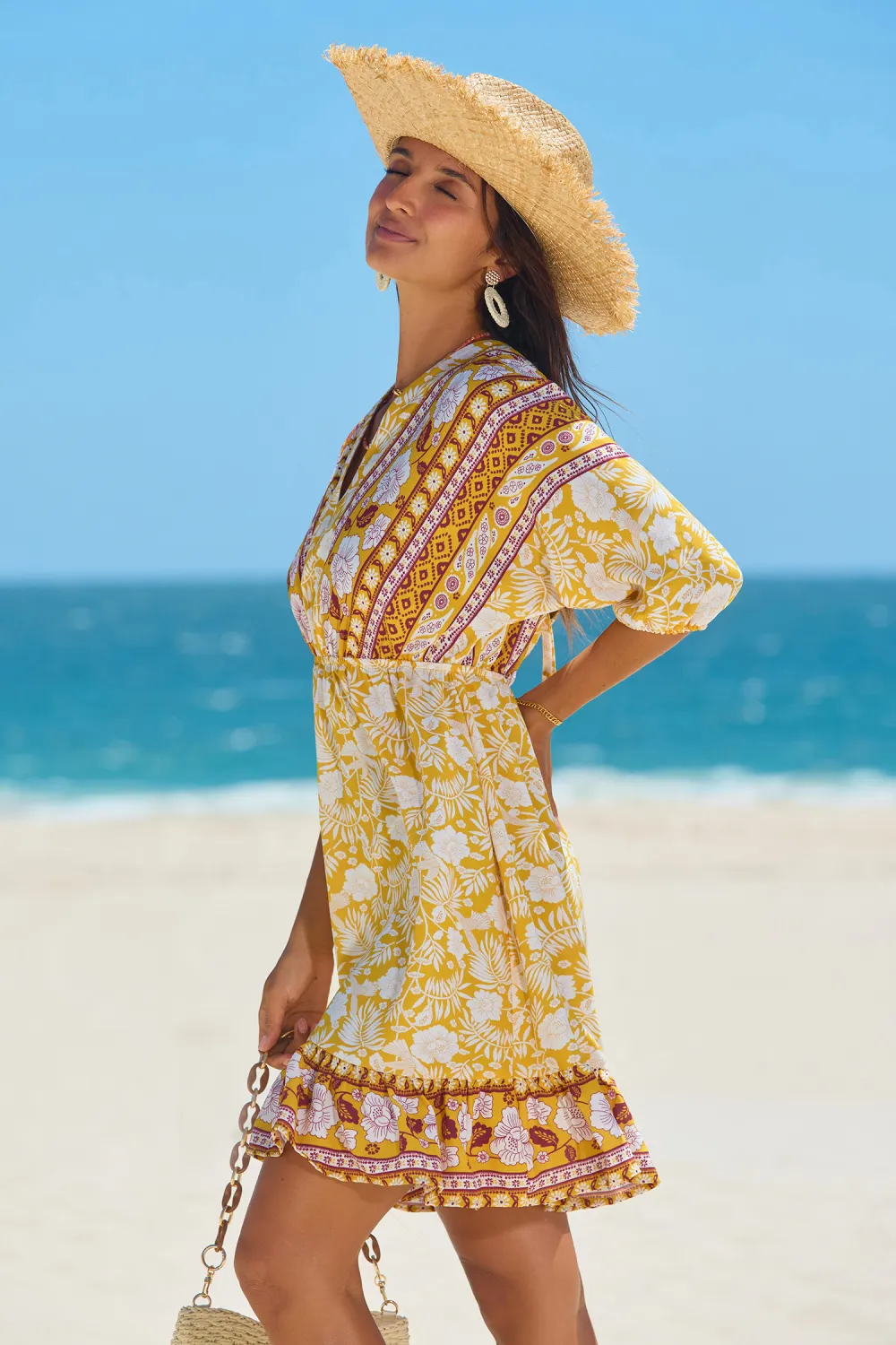 Canary Floral V-Neck Mini Dress