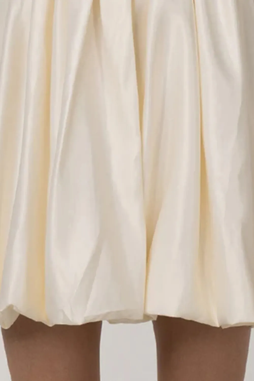 Silky Satin Square Neck Puff Sleeve Babydoll Mini Dress - Beige