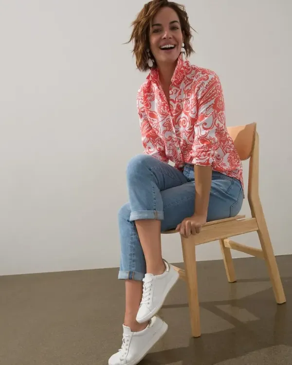 No-Iron Linen Orange Paisley Shirt Orange Blossom