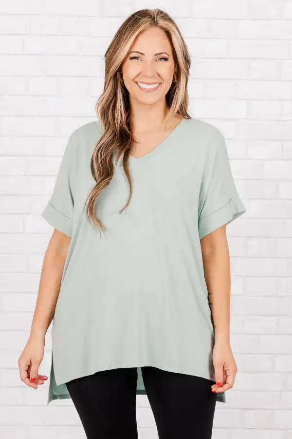 Comfy Travels Top, Dusty Green